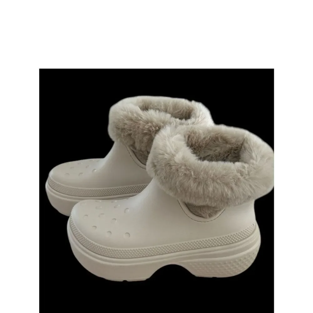 Crocs Stomp Lined Boots Faux Fur Trimmed US, Stucco, Size 11, NWOT